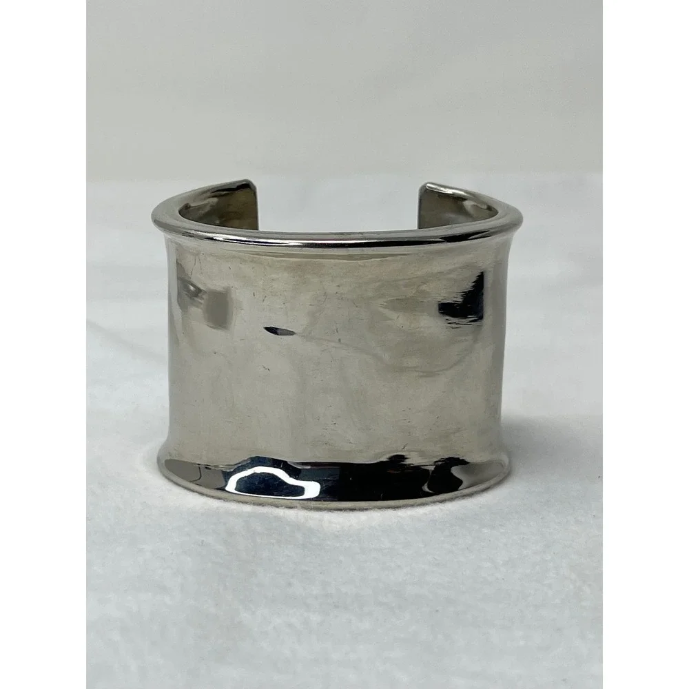 Wide Silver Tone Concave Cuff Bracelet India Made Minimalist Statement Jewelry